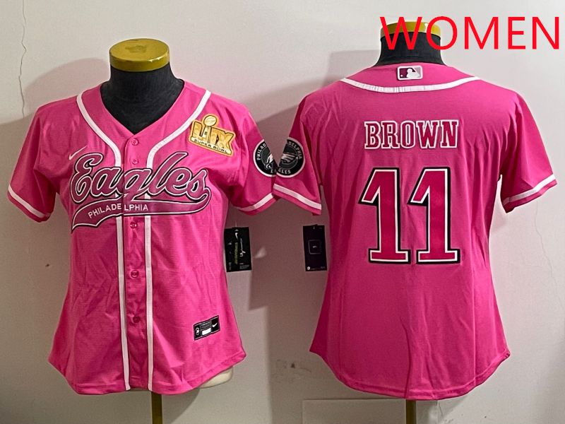 Women Philadelphia Eagles 11 Brown Pink Jointly Name 2025 Nike Limited NFL Jersey style 6